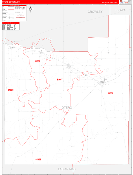 Otero County Wall Map Red Line Style
