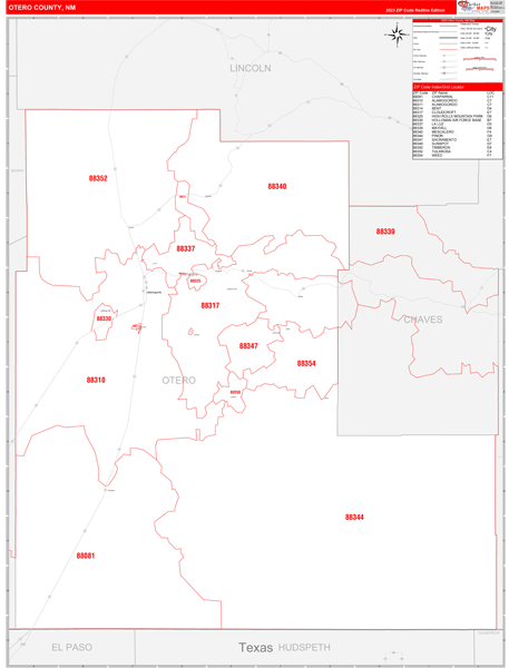 Otero County Digital Map Red Line Style