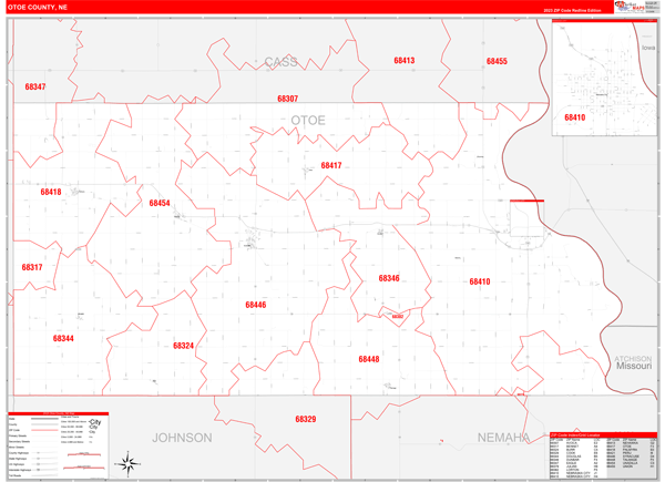 Otoe County, NE Zip Code Wall Map