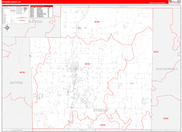 Otsego County, MI Zip Code Map