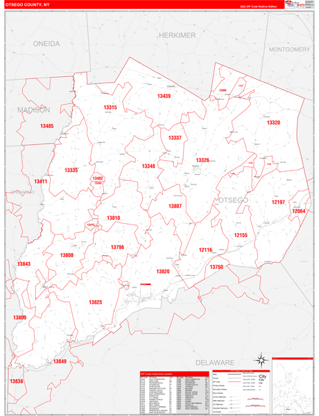 Otsego County, NY Zip Code Wall Map