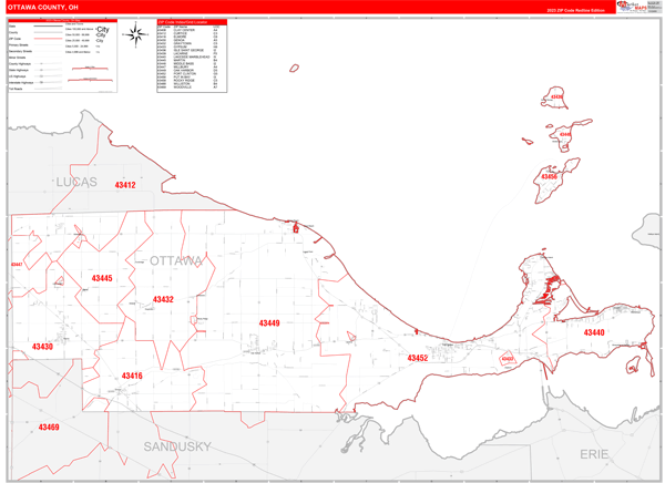 Ottawa County Digital Map Red Line Style