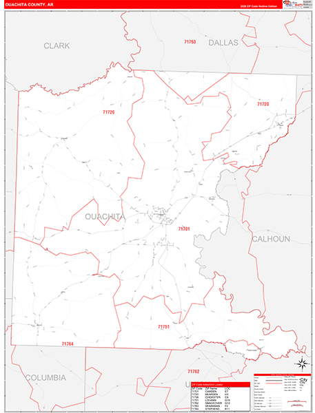 Ouachita County, AR Zip Code Map