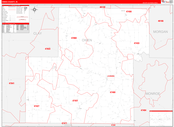 Owen County, IN Zip Code Wall Map