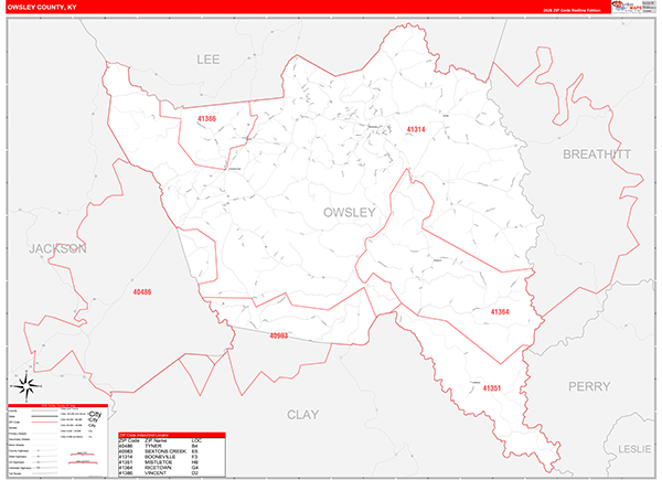 Owsley County, KY Zip Code Map