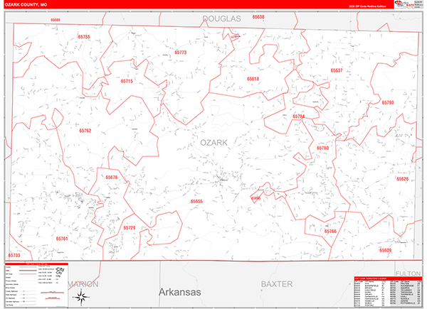Ozark County, MO Zip Code Map