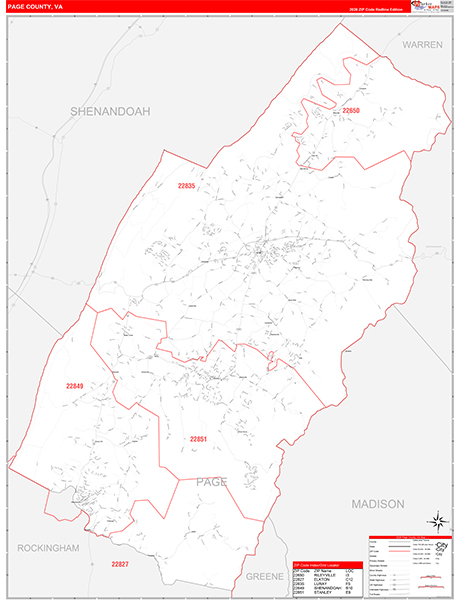 Page County, VA Zip Code Wall Map