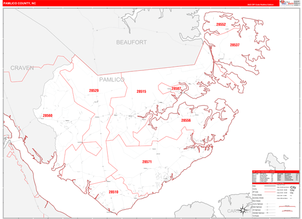 Pamlico County Digital Map Red Line Style