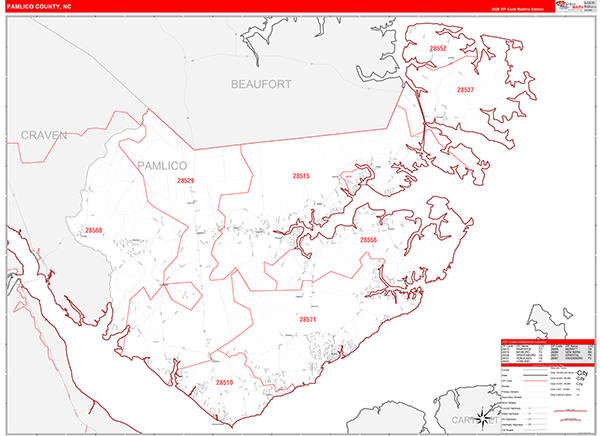 Pamlico County, NC Zip Code Map