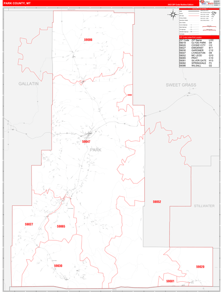 Park County, MT Zip Code Map