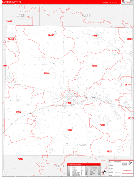 Parker County Tx Zip Code Wall Map Red Line Style By Marketmaps