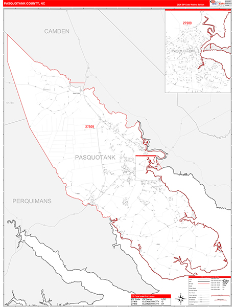 Pasquotank County, NC Zip Code Wall Map