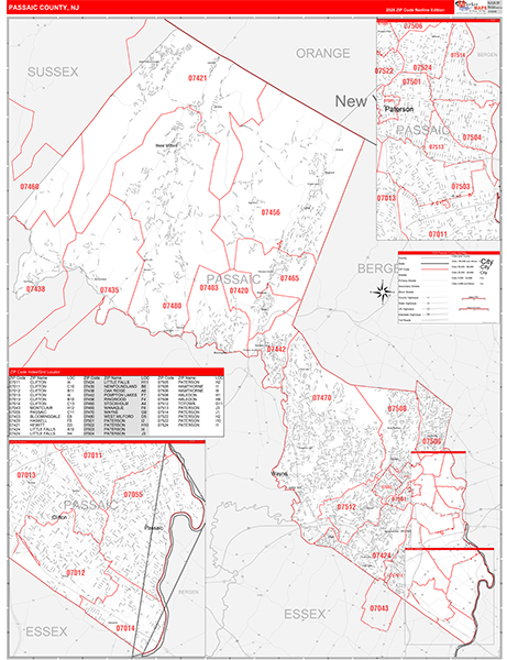 Passaic County, NJ Zip Code Map