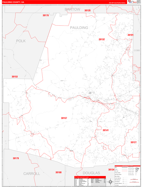 Paulding County, GA Zip Code Wall Map