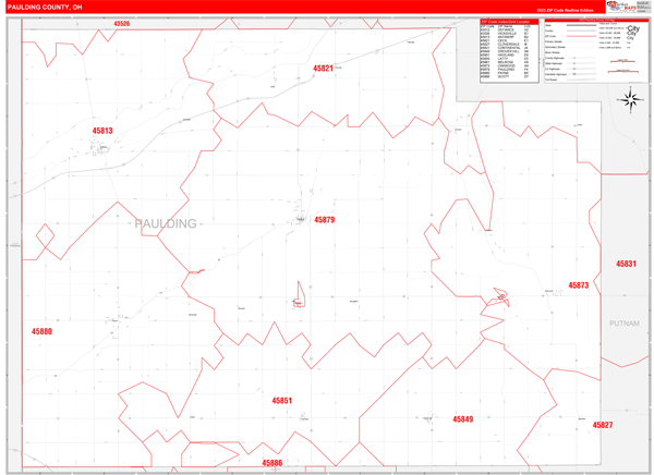 Paulding County Wall Map Red Line Style