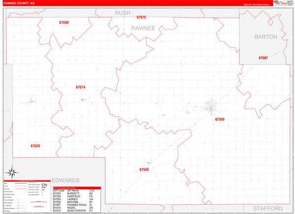 Pawnee County Digital Map Red Line Style