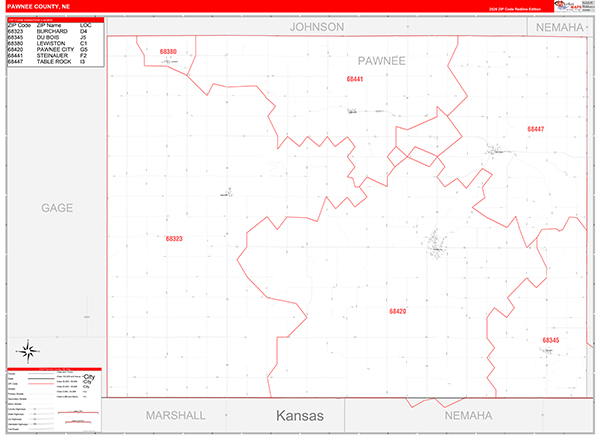 Pawnee County, NE Zip Code Map