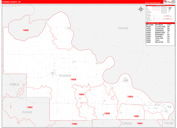 Pawnee County Digital Map Red Line Style
