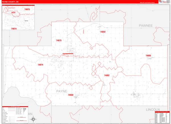 Payne County, OK Zip Code Wall Map