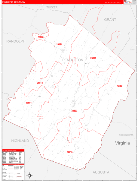 Pendleton County Digital Map Red Line Style