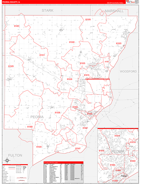 Peoria County, IL Zip Code Wall Map