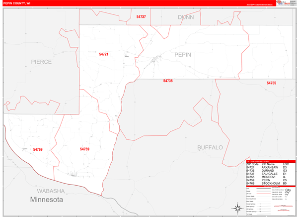 Pepin County Digital Map Red Line Style