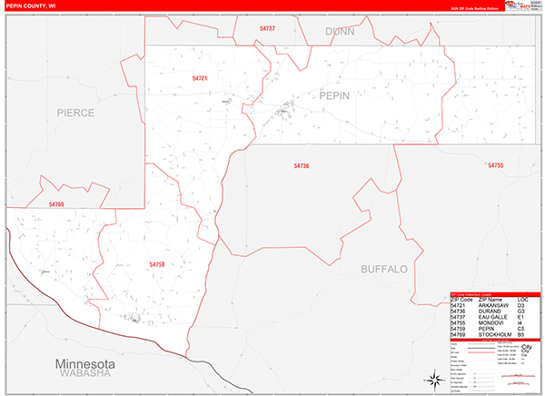 Pepin County, WI Zip Code Wall Map