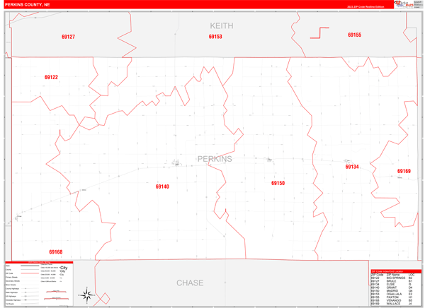 Perkins County, NE Wall Map Red Line Style