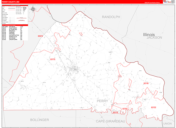 Perry County, MO Map Red Line Style
