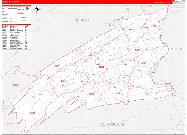 Perry County, PA Wall Map Red Line Style