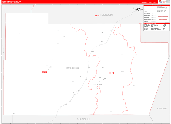 Pershing County Digital Map Red Line Style