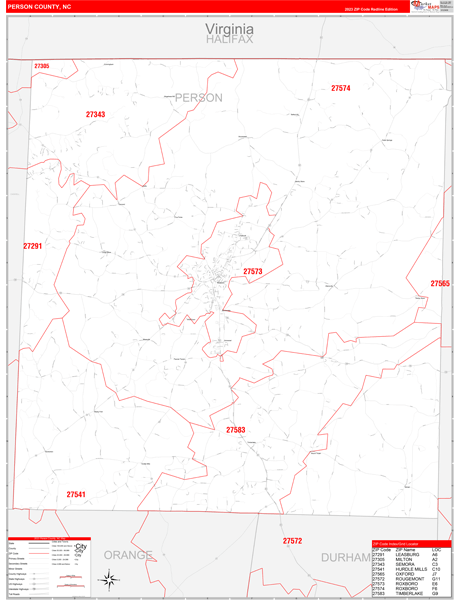 Person County Wall Map Red Line Style