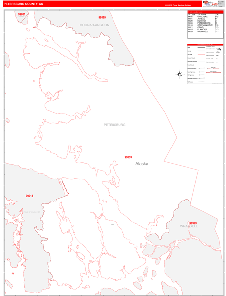 Petersburg Borough (County), AK Wall Map Red Line Style