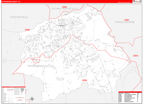 Petersburg County, VA Zip Code Wall Map