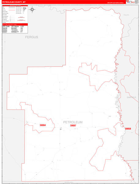 Petroleum County Digital Map Red Line Style
