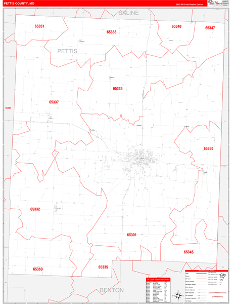 Pettis County, MO Zip Code Wall Map