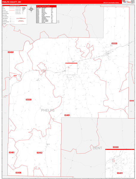 Phelps County Digital Map Red Line Style