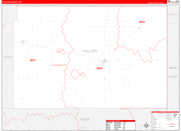 Phillips County, CO Zip Code Wall Map