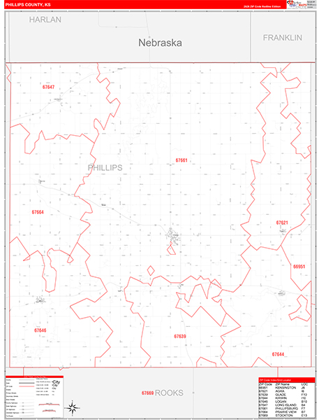 Phillips County, KS Zip Code Wall Map