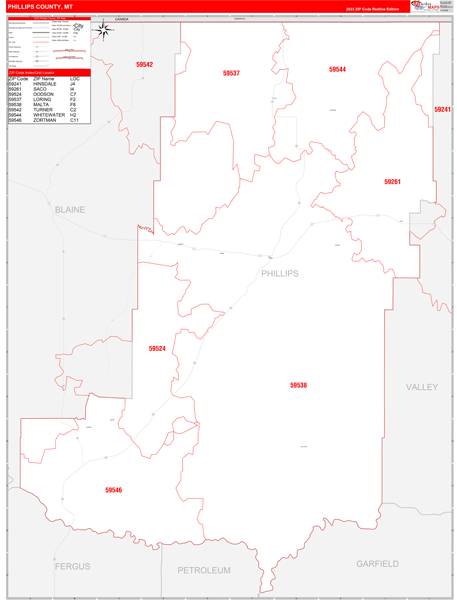 Phillips County Digital Map Red Line Style