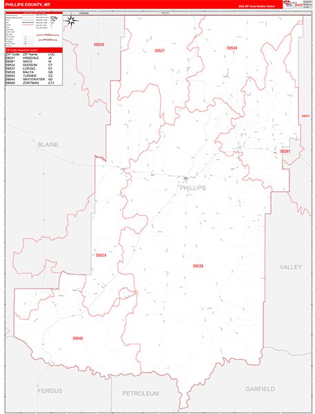 Phillips County, MT Zip Code Wall Map