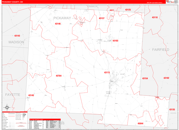 Pickaway County Wall Map Red Line Style