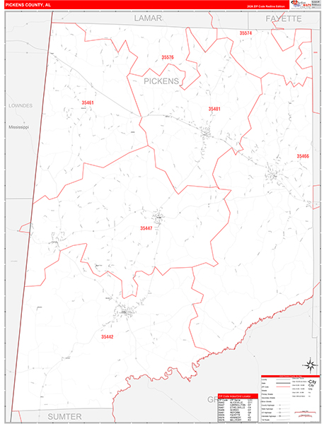 Pickens County, AL Zip Code Wall Map