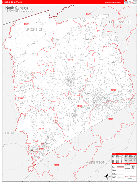 Pickens County, SC Zip Code Wall Map