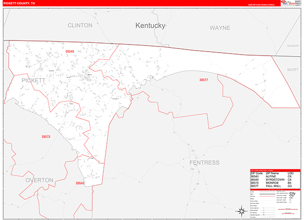 Pickett County, TN Zip Code Map