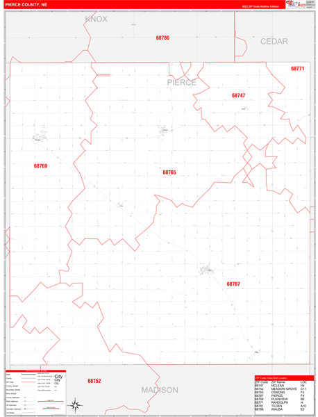 Pierce County Wall Map Red Line Style
