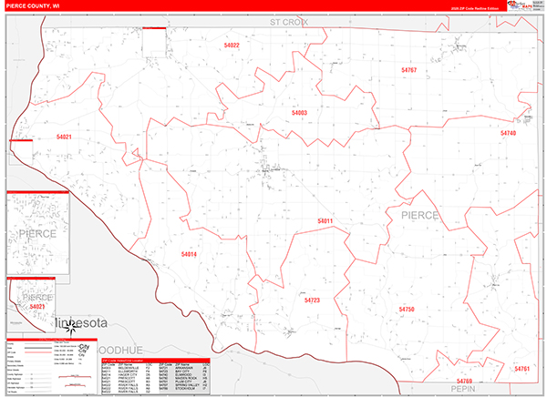 Pierce County, WI Zip Code Wall Map