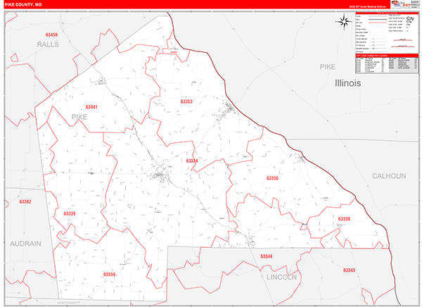 Pike County, MO Map Red Line Style