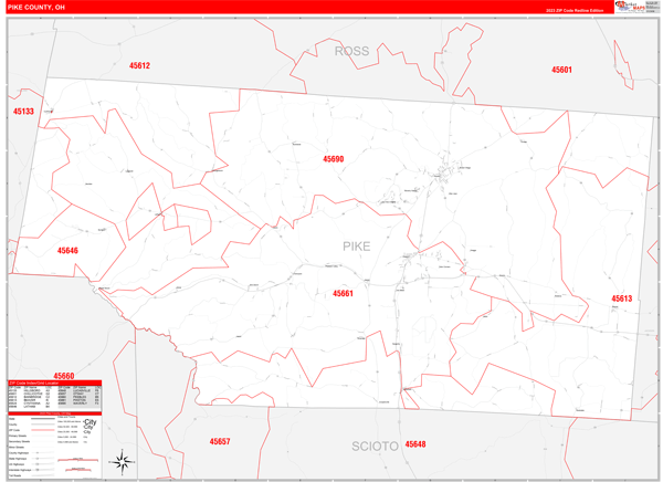 Pike County, OH Zip Code Wall Map