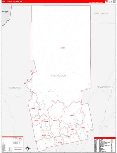 Piscataquis County, ME Wall Map Red Line Style